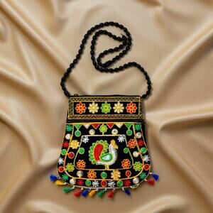 Authentic Indian shoulder sling skinny purse Rooster design